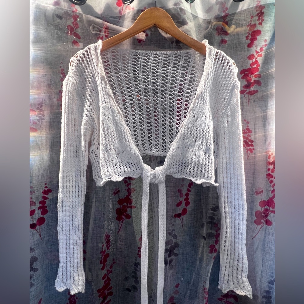 Cropped white knit sweater